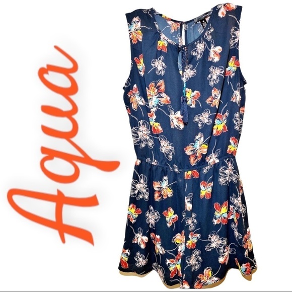 AQUA (Bloomingdales) Gray Floral Sleeveless Romper, Size Small - Picture 1 of 8